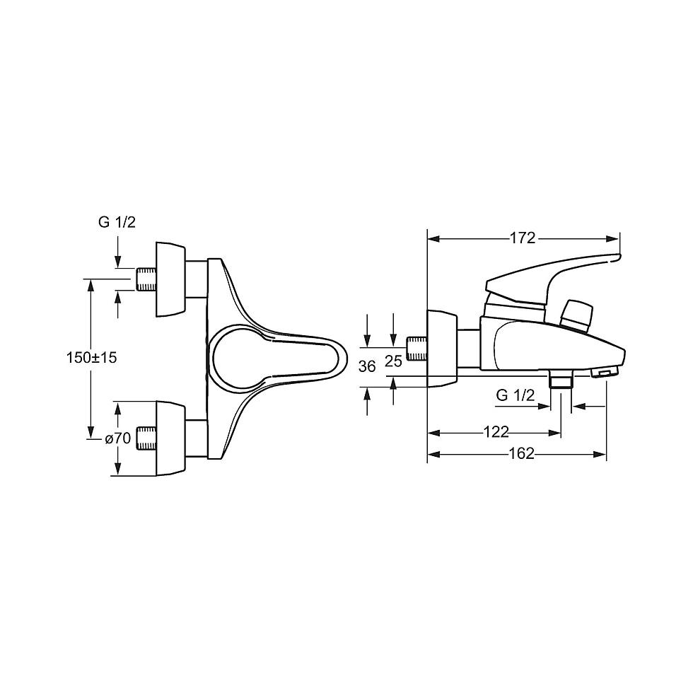 Hansa Mix Einhebelmischer Wannenfüll- und Brausebatterie 0174 Ausladung 162mm DN15 Chrom 01742183 von Hansa