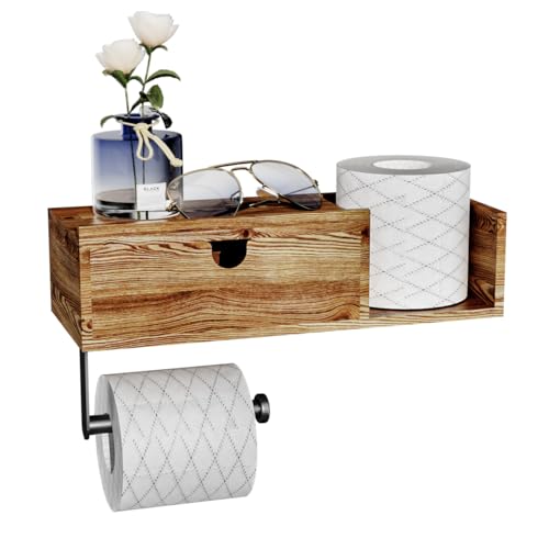 HapiRm Toilettenpapierhalter Holz - Klopapierhalter mit Feuchttücherbox, Stilvolle Einfachheit WC Papier Halterung, Praktischer Montierter Klorollenhalter Holz für Badezimmer, Braun von HapiRm