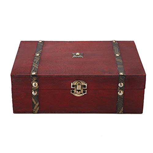 Vintage Holzkiste, 21,5 × 14,5 × 6,5 cm Retro Holz Schmuck Aufbewahrungsbox Schatzkiste Boxen, Mini Rot Antik Dekorative Holz Aufbewahrungskiste Schmuck Geschenkbox von Hapivida