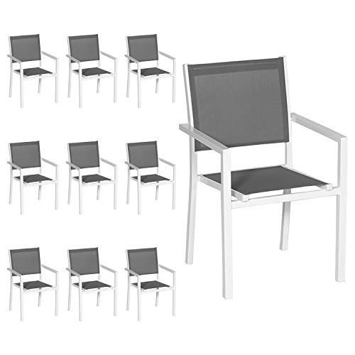 Happy Garden 10er-Set Stühle aus weißem Aluminium - graues Textilene von Happy Garden