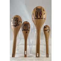 Mandala Eulen Holz Gebrannt Messlöffel Set | Brandmalerei/Brandmalerei Einzigartiges Küchengeschenk von HappyThoughts108