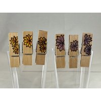 Sonnenblumen Holz Gebrannt Clip 3Er Set | Brandmalerei/Brandmalerei Küche Chip Verschluss Spangenhalter Wäscheklammer von HappyThoughts108