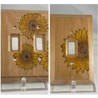 Sunflowers Holz Lichtschalter Plattenabdeckung | Double/2T Oder Single/1T Knebel Brandmalerei Steckdose von HappyThoughts108