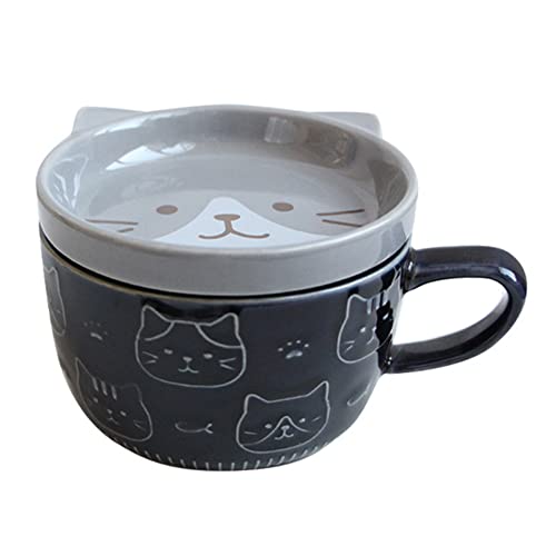 Happysnow Kreative Keramik Kaffee Tassen mit Deckel, SüßE Katze, Porzellan Tassen, Familie, FrüHstüCk, Milch, Saft, GeträNke (Blau) von Happysnow
