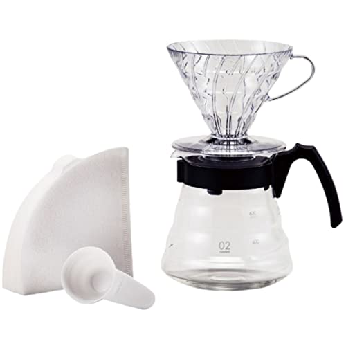 Hario Craft Kit V60 Tropfer aus Kunststoff mit Kaffeezubereiter aus Glas, Messlöffel und Filtern, Borosilikat, Schwarz, Größe 2 von HARIO