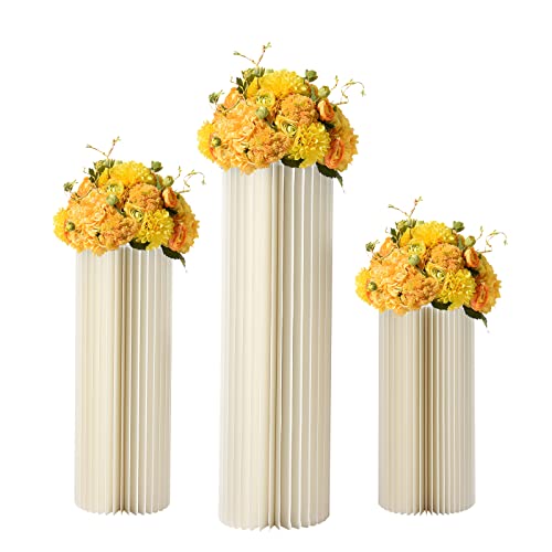 3 Stück zylinderförmige Blumenständer mit PVC-Platten, Karton Vase Desserttisch, Säulen-Display für Hochzeit, Party, Garten, tragen 50 kg (60/80/100cm) von HaroldDol