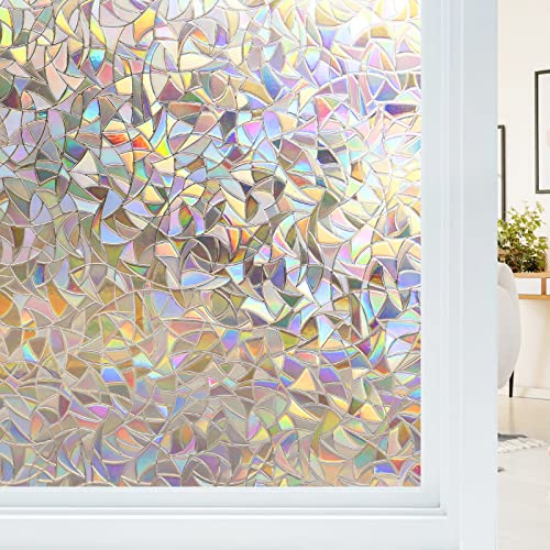 Haton Fensterfolie Blickdicht, Fensterfolie Selbsthaftend Bunt Sichtschutzfolie Fenster, 3D Regenbogen Klebefolie Fenster,ohne Klebstoff UV-Schutz Glasfolie für Wohnzimmer Küche, 90 x 200cm von Haton