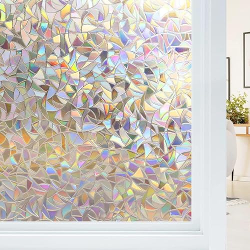 Haton Fensterfolie Blickdicht, Fensterfolie Selbsthaftend Bunt Sichtschutzfolie Fenster, 3D Regenbogen Klebefolie Fenster,ohne Klebstoff UV-Schutz Glasfolie für Wohnzimmer Küche, 30 x 200cm von Haton