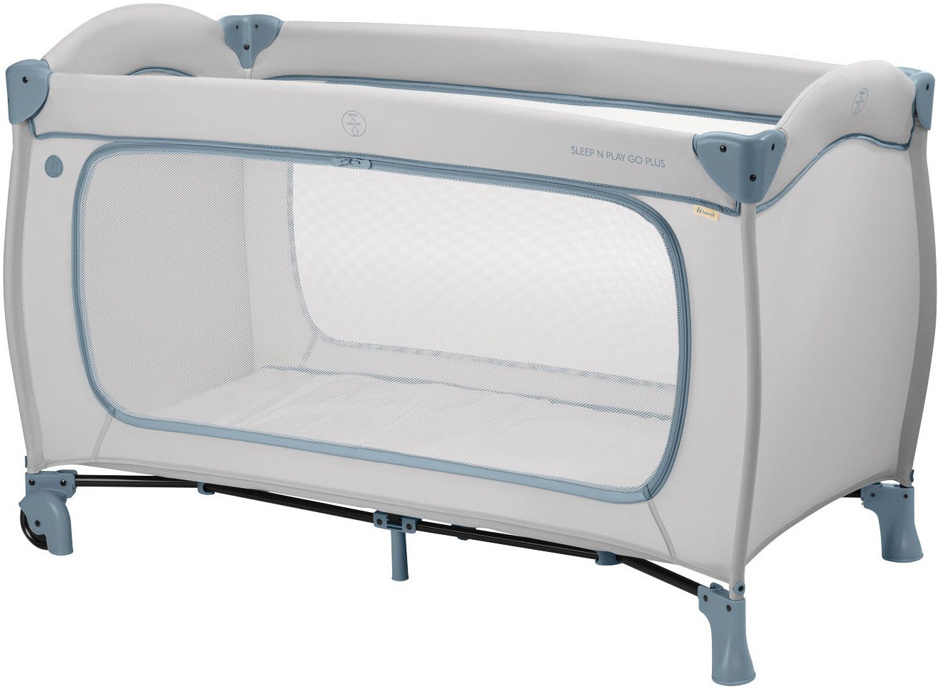 Hauck Baby-Reisebett Sleep N Play Go Plus, Dusty Blue, mit integrierten Rädern, Vorderausstieg von Hauck