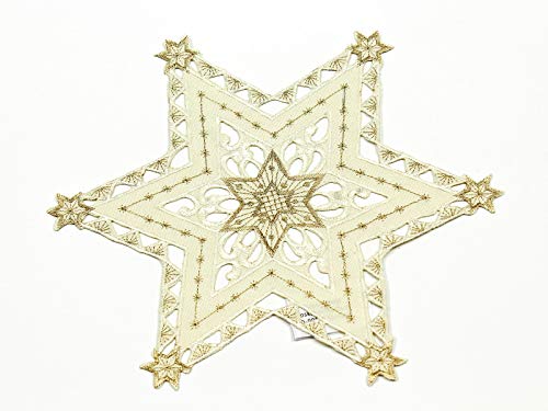 Haus und Deko Tischdecke 30 cm Ecru mit Gold Sterne Weihnachten Deckchen Advent Bestickt Untersetzer Mitteldeck von Haus und Deko