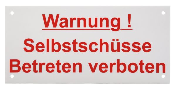 Warnschild: Warnung Selbstschüsse, weiß, 250x150mm, Hinweisschild f... von Hausmarke