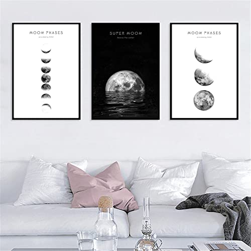Hava Kolari Poster Set, 3er Set Wandposter Mondphase, Nordic Poster Modern Schwarz Weiß Bilder Wandbilder Poster Set für Wohnzimmer, Schlafzimmer Deko (30x40 cm,B) von Hava Kolari