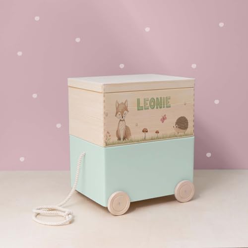HeLLo mini Personalisierte Spielzeugkiste aus Holz zur Aufbewahrung - Stapelkiste Holz - Spielzeugkiste Kinderzimmer - Personalisiertes Geschenk für Kinder (Fuchs 2er) von HeLLo mini