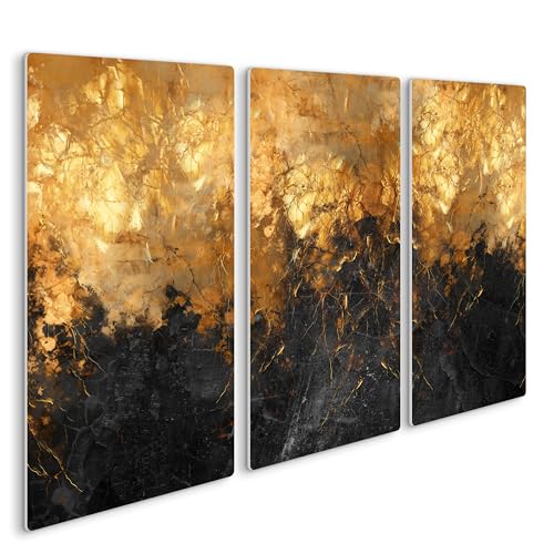 HEALANCY Bilder Abstrakt - KOMPLETT AUFHÄNGFERTIG - Wandbilder Wohnzimmer - Deko Modern - Schlafzimmer - Kunstdruck Wanddeko Küche - Design Minimalismus Schwarz Gold von Healancy Biomedical