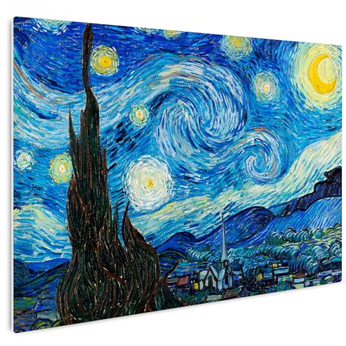 HEALANCY Bilder Abstrakt - KOMPLETT AUFHÄNGFERTIG - Wandbilder Wohnzimmer - Deko Modern - Schlafzimmer - Kunstdruck Wanddeko Küche - Vincent Van Gogh Sternenklare Nacht von Healancy Biomedical