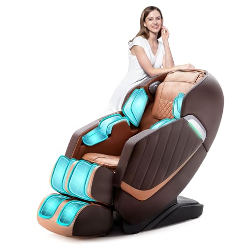 HealthRelife Massagesessel für den ganzen Körper Intelligenter Massagestuhl Zero Gravity 3D-Robotische Hände mit SL-Schiene Relaxsessel Bluetooth-Lautsprecher Braun von HealthRelife