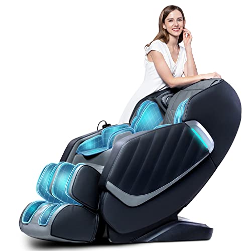 HealthRelife Massagesessel für den ganzen Körper Intelligenter Massagestuhl Zero Gravity 3D-Robotische Hände mit SL-Schiene Relaxsessel Bluetooth-Lautsprecher Schwarz von HealthRelife