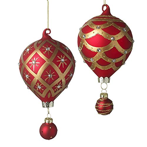 Heaven Sends Weihnachtsbaumkugeln, Heißluftballon-Stil, Rot und Gold, 2 Stück von Heaven Sends