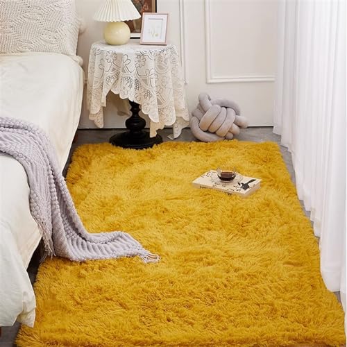 Heavyoff Shaggy Teppich Hochflor Langflor Teppiche Rutschfester Bodenteppichmatte Kindermatte für Wohnzimmer Gelb, 120x160cm von Heavyoff