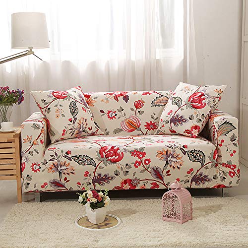 Sofabezug 3 Sitzer Rote Blume Sofabezug Spandex Jacquard Couchbezug Mit Elastischer,rutschfest,Abnehmbare Waschbar,Sofaschoner Für Hunde von Hecto