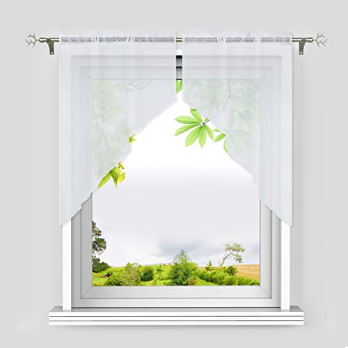 HeichkelL Voile Scheibengardine 2-Teilige Kleinfenster Gardine mit Tunnelzug Bogen Kurzstores Küchengardinen leichte Qualität Weiß BxH 90x100 cm (Jedes Stück) von HeichkelL