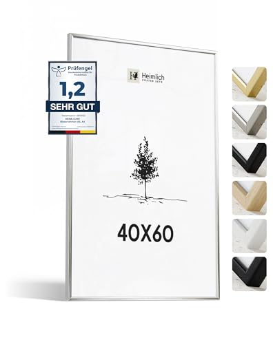 Heimlich® 1x Bilderrahmen 40x60 cm Silber Champagne Metall Rahmen 1-Pack | Dokumentenrahmen 40x60 cm Groß Collage | Metallrahmen Alu-Bilderrahmen Aluminium | Picture Frame 40x60 Fotorahmen von Heimlich