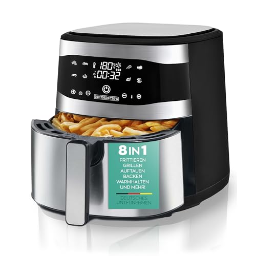 HEINRICHS Heißluftfritteuse Air Fryer aus Edelstahl mit digitalen LED-Display LCD Touch,8Programmen 1800W Heißluft Fritteuse Airfryer Ohne ÖL Fritteuse Luftfritteuse Timerfunktion, Heinrich´s (8L XXL) von Heinrich´s