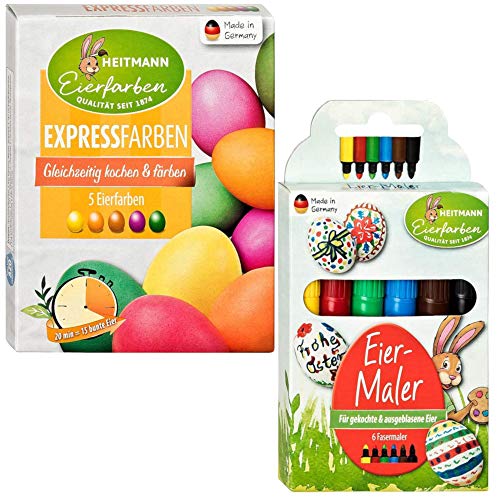 Heitmann Eierfarben 60008 - Malstifte zum Bemalen von Ostereiern (2er Pack, Malstifte + Expressfarben) von Heitmann Eierfarben