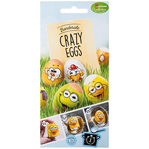 Heitmann Eierfarben - Banderole Crazy Eggs - 12 Sleeves in 4 Motiven 1018959 Gelb 17 x 8 x 0,1 cm von Heitmann Eierfarben