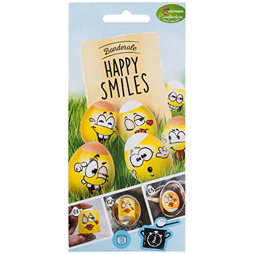 Heitmann Eierfarben - Banderole Happy Smiles - 12 Sleeves in 6 Motiven, 1018960, Gelb, 17 x 8 x 0,1 cm von Heitmann Eierfarben