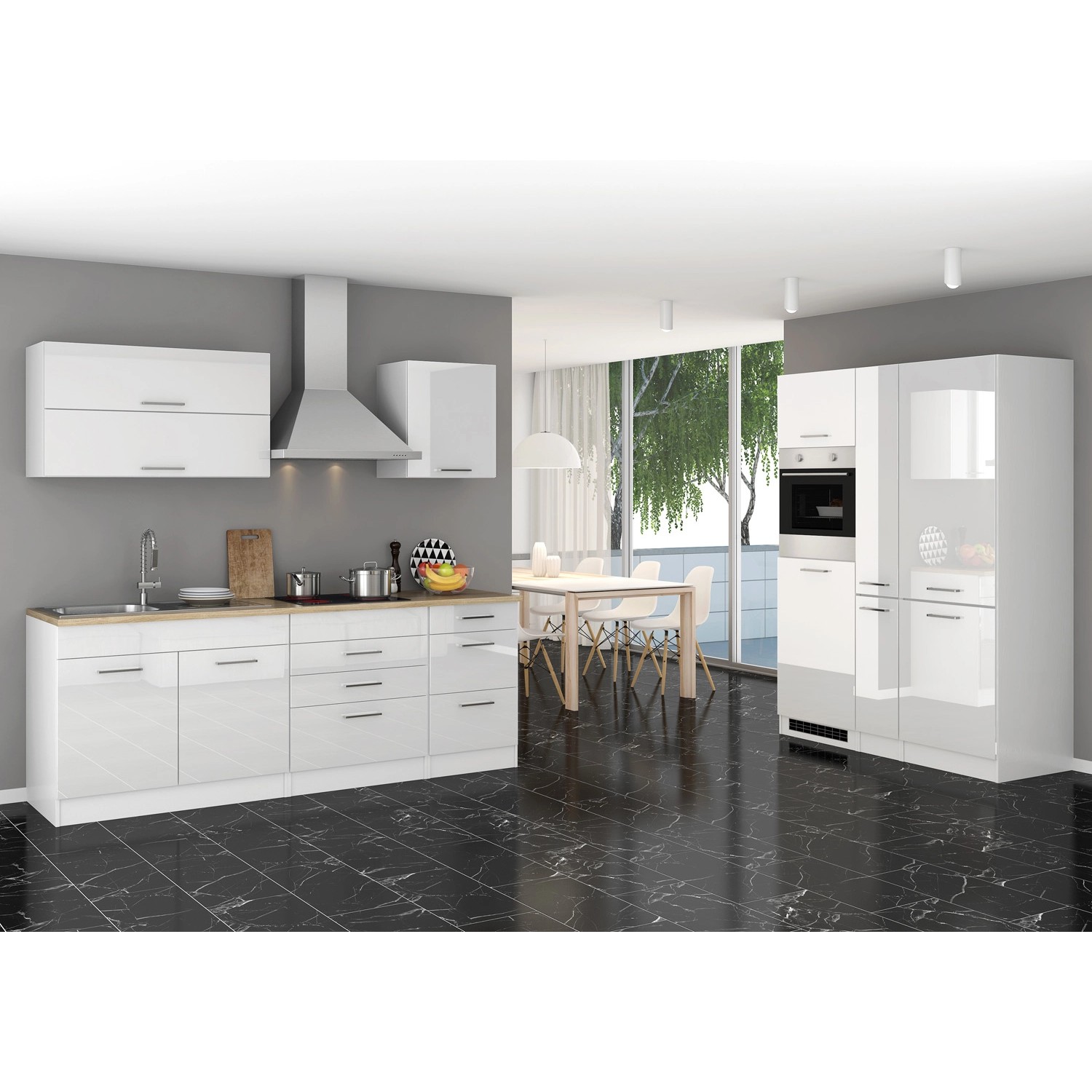 Held Möbel Küchenzeile Mailand 380 cm Weiß Hochglanz-Weiß Matt ohne E-Geräte von Held Möbel