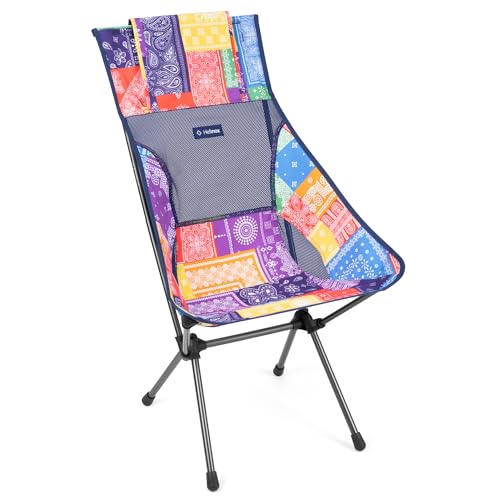 Helinox Sunset Campingstuhl Leicht, hohe Rückenlehne, kompakt, zusammenklappbar, mit Taschen, Regenbogen Bandana von Helinox