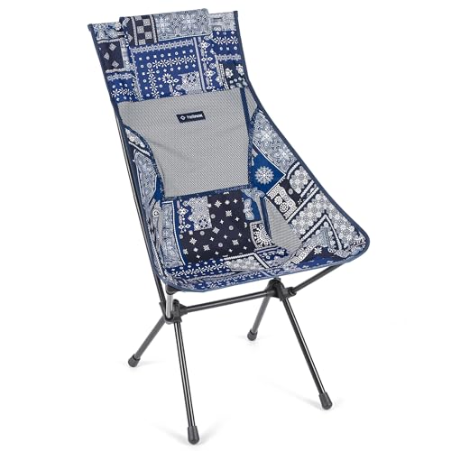 Helinox Sunset Chair | Mit seinem erweiterten Design ist Dieser Stuhl möglicherweise die ultimative Kombination aus Verstaubarkeit, Komfort und Unterstützung (Blue Bandanna Quilt + Pockets) von Helinox