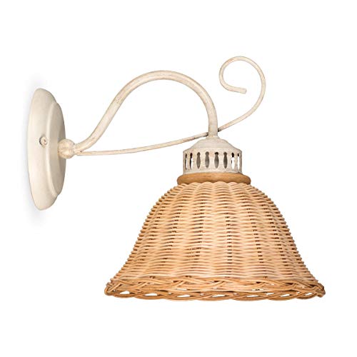 Helios Leuchten 3020712/W Wandlampe antik-weiss Rattan natur-farbig | Rattanlampe Rattanleuchte Landhausstil | Wandleuchte cabby-chic | 1 x E27 von Helios Leuchten