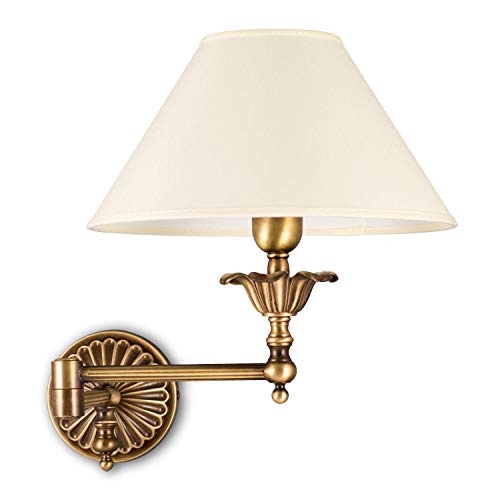 Helios Leuchten 303796 klassische nostalgische Jugendstil Wandleuchte Leuchte schwenkbar | Wandlampe Lampe Messing antik | Lampenschirm Stoff | Messinglampe 1xE14 von Helios Leuchten