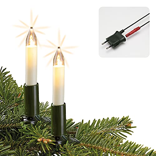 Hellum Weihnachtsbaum Lichterkette Made-in-Germany, LED Lichterkette mit Clip, 20 Lichter, beleuchtete Länge 13,3m, Kabel grün Schaft grün, für innen teilbarer Stecker, Christbaumbeleuchtung, 802047 von hellum