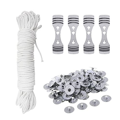 Dochthalter für Kerzen, Kerzendocht Halter, Docht Zentriervorrichtung, Kerzendocht Zentriervorrichtung, Candle Wick Sustainer Tabs, 4 Stück Kerzenhalter, 5 m Baumwolle Linien, 50 Kerzenboden von Helweet