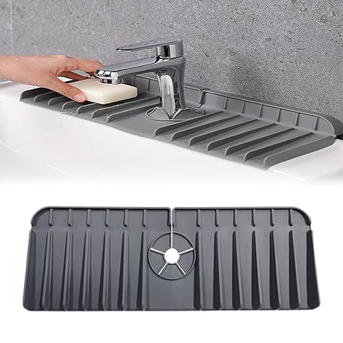 Silikon Wasserhahn Matte, Wasserhahn Spüle Spritzschutz, Abtropfmatte Aus Silikon, Silicone Faucet Drip Catcher Tray, Wasserhahn Trockenmatte, Dunkelgrau von Helweet