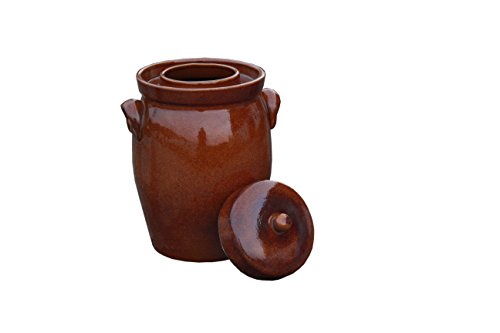 Gärtopf, Rumtopf, Sauerkrauttopf Einlegetopf braun - 5 Liter incl. Deckel + Beschwerungsstein von Hentschke Keramik