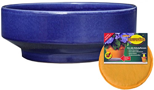 Hentschke Keramik Spar Set: Pflanzschale Grabschale + FlowerPad Ø 38 x 14 cm, Effekt blau, 059.L38.64 mit Bodenloch von Hentschke Keramik