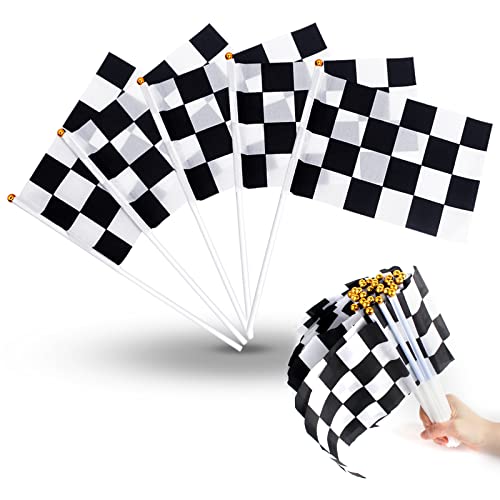 30 Stück Karierte Flagge Rennflagge，21 * 14cm Karierte Fahnen Racing Flagge，Schwarz Weiß Karierte Flagge Dekorationen für Motorsport Rennen Rennwagenparty Thema Geburtstag Party Sportveranstaltungen von Heqishun