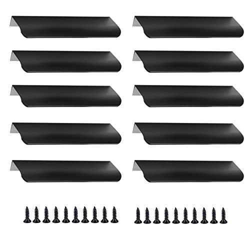 Herbst 10 Stück 120 mm Möbelgriff Schwarz, Schubladengriff Geschwungener Schrankgriffe, Verdeckter Türgriff für Kleiderschrank Schlafzimmer Badezimmer(10pcs-Black-120 mm) von Herbst