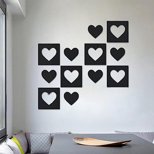 Herfair 12 PCS Wandaufkleber Acryl Spiegel Wandtattoo, Herzform Wandspiegel Aufkleber, Selbstklebend Dekorative Spiegel Wandsticker Wanddeko für Wohnzimmer Schlafzimmer (Schwarz) von Herfair