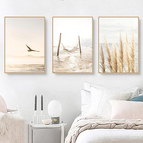 Herfair 3er Premium Poster Set, Beige Leinwandbilder, Boho Pampasgras Bilder Moderne Wandbilder, Wanddeko Bilder Set für Wohnzimmer Schlafzimmer, Ohne Rahmen (30x40cm) von Herfair