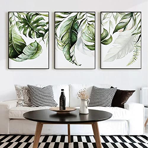Herfair 3er Set Premium Poster, Moderne Bilder Abstrakt Botanik Pflanzen Bild Grüne Blätter Poster, Wanddeko für Schlafzimmer und Wohnzimmer, Ohne Rahmen (40x50cm) von Herfair
