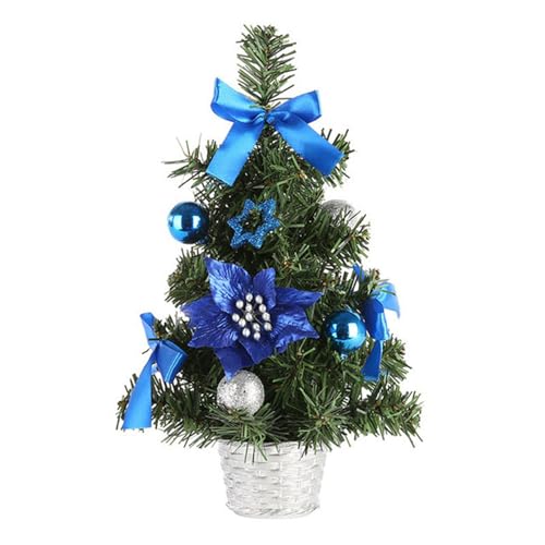 Herfair Mini Weihnachtsbaum, Künstlich Weihnachts Baum mit Weihnachtskugeln Tannenzapfen und Schleifen, Klein Weihnachtsbaum Figuren Ornamente für Weihnachten Tischdeko (Blau,30 cm/ 11.8 in) von Herfair