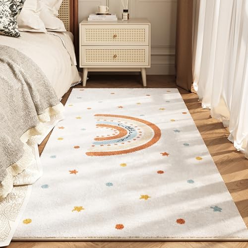 Herfair Teppich Kinderzimmer Baby Krabbeldecke Krabbelmatte Spielmatte Spielteppich Bunte Punkte Kurzflor Kinderteppich Pflegeleicht, Farbecht, Creme (Polka Dot Regenbogen,80 * 200cm) von Herfair