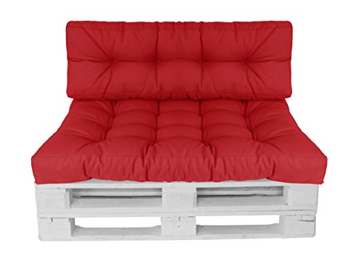 Herlag Palettenkissen-Set 2-teilig (Farbe rot, Sitzpolster mit Rückenlehne für Palettenmöbel, Stoff wasserabweisend 100% Polyester, Füllung 100% PU Flocken, 100% Polyesterwatte) P207272-2313MCT von Herlag