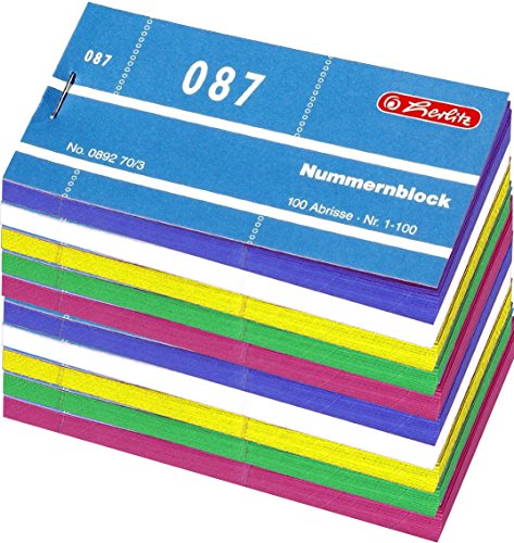 Herlitz Nummernblöcke 1-1000, 105 x 50 mm (20 × 100 Abrisse, Sortiert) von Herlitz