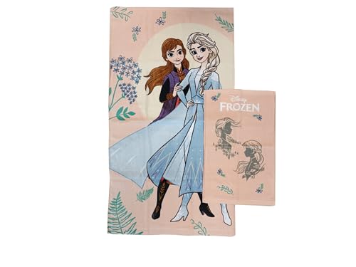 Disney Frozen Badetücher, Frottee-Badetücher, Set mit 2 Handtüchern, Gesichtstuch, Bidethandtuch, Rosa, Baumwolle, 100%, Set 2 Stück, offizielles Produkt von hermet